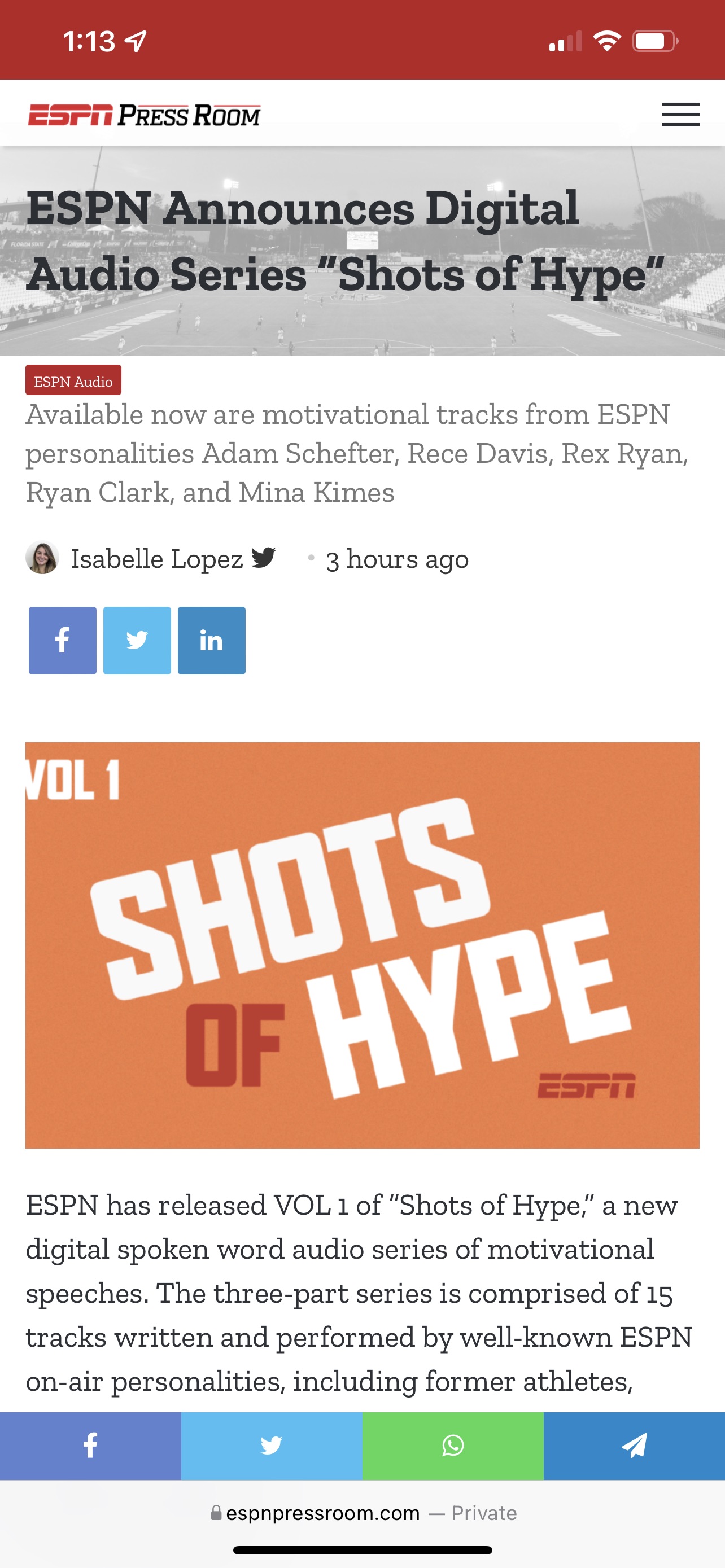 ESPN Press Room announcement